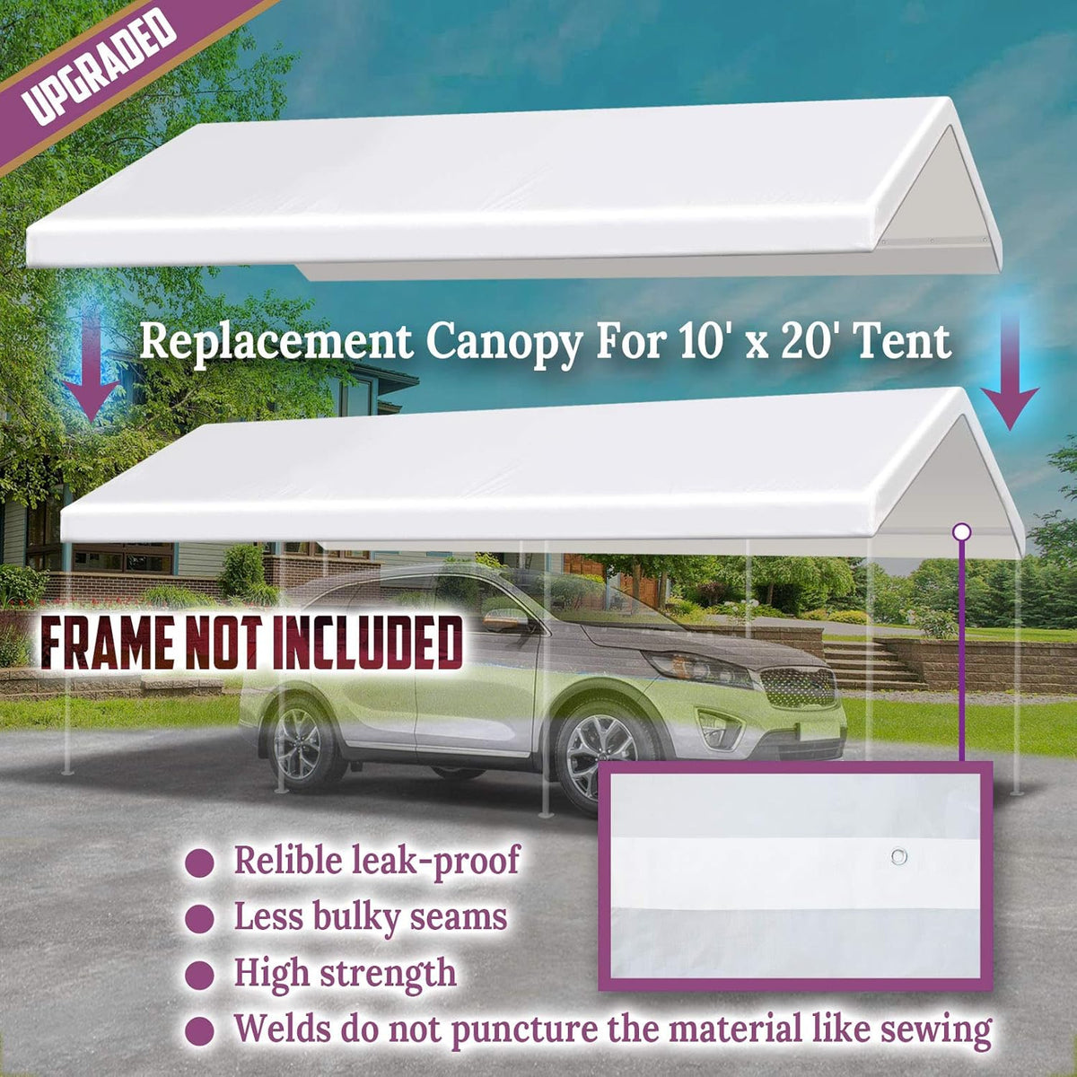 10x20 ft Carport Replacement Canopy Top Cover with Ball Bungee Cords R718010