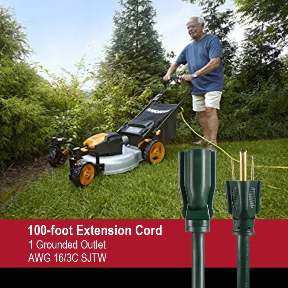 100FT 16AWG 3 Prong Green Single Outlet Outdoor Extension Cord F633546