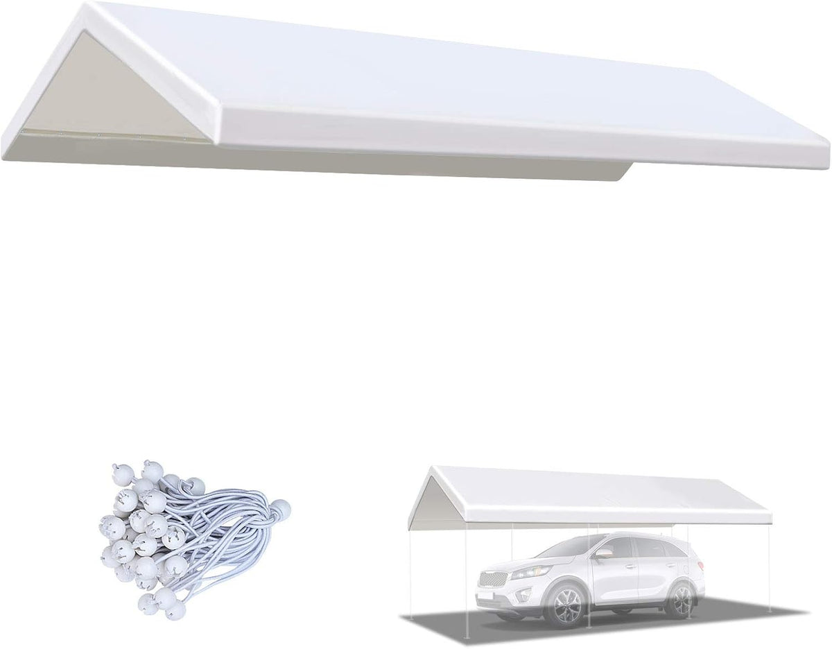 10x20 ft Carport Replacement Canopy Top Cover with Ball Bungee Cords R718010