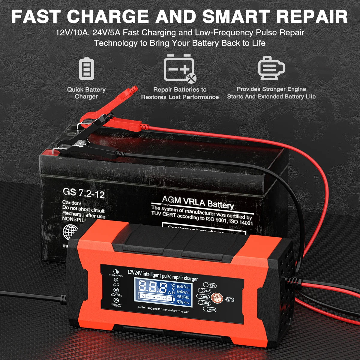 10-Amp 12V 24V Automatic Smart Battery Charger Y52421