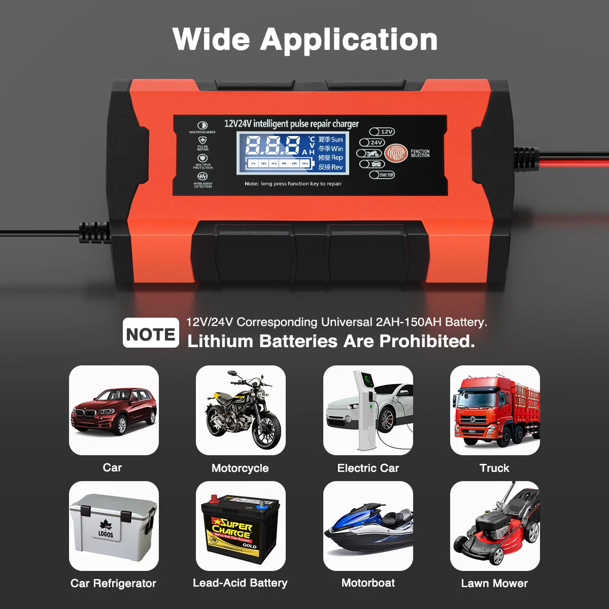 10-Amp 12V 24V Automatic Smart Battery Charger Y52421