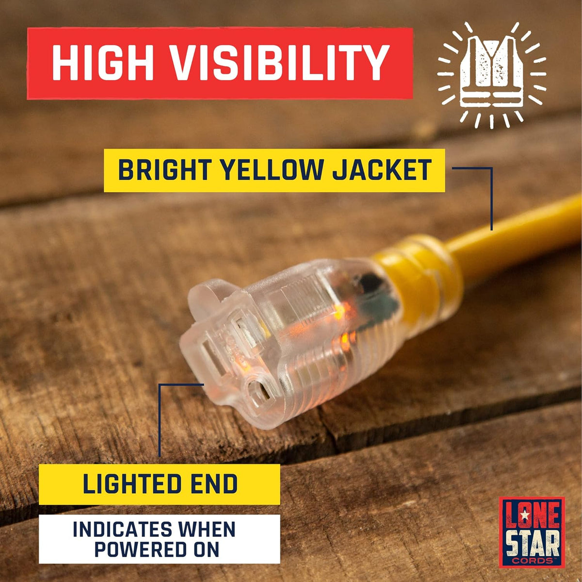 100 Foot 12/3 SJTW Lighted Extension Cord Yellow 3 Prong Grounded Plug 12 Gauge D467906