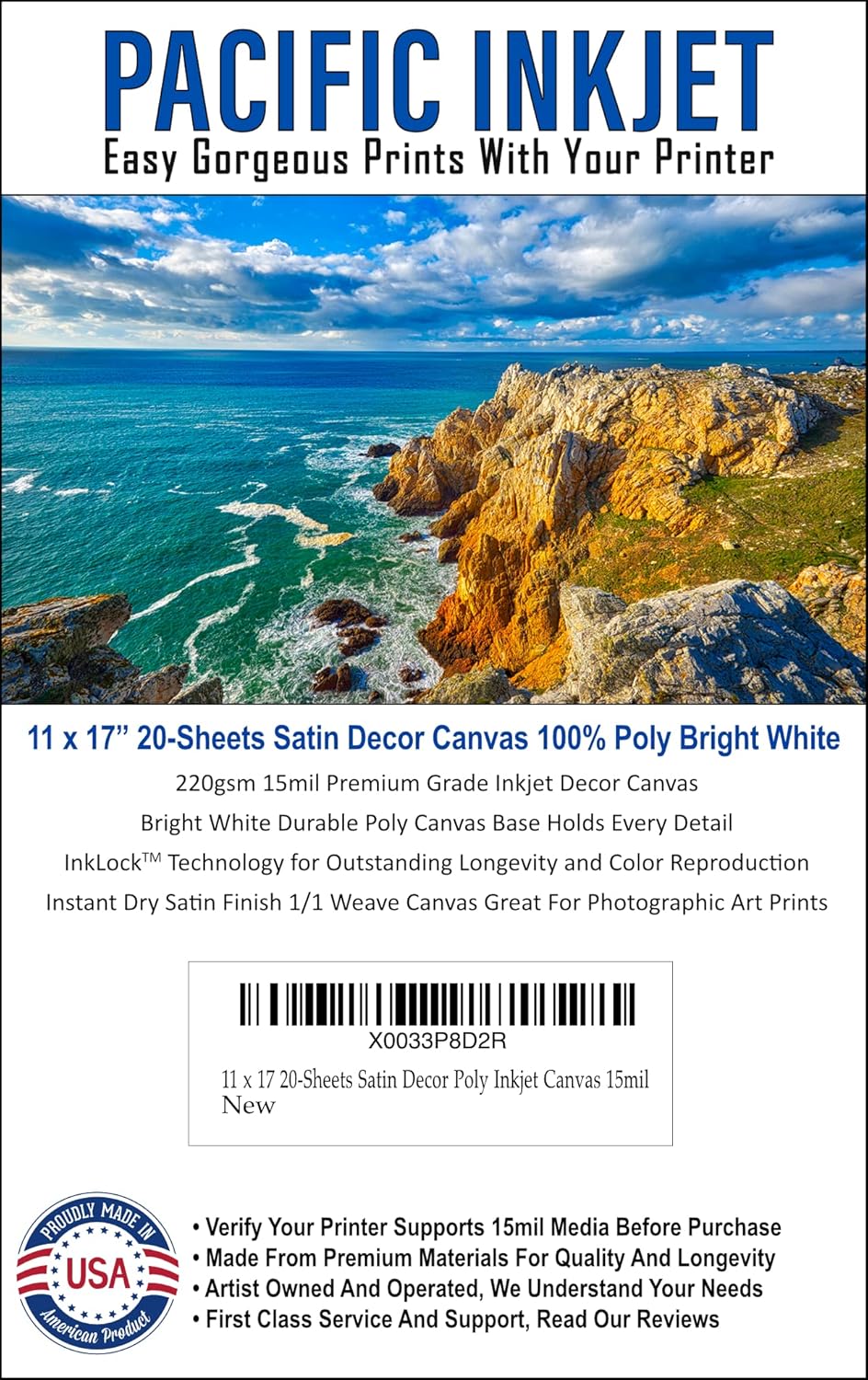 11x17 20 Sheets Satin Canvas 100% Poly Bright White 15 Mil X3963